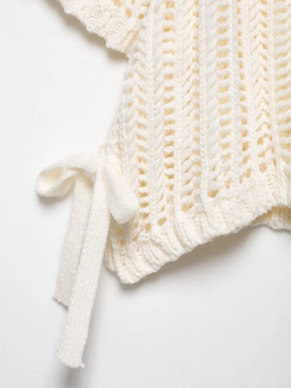 MUJER 2025 Stricken Crop Tops Frau Kurzarm Pullover Gestrickte Kurze Pullover für Frauen Gebunden Strickwaren Mode Damen Pullover.