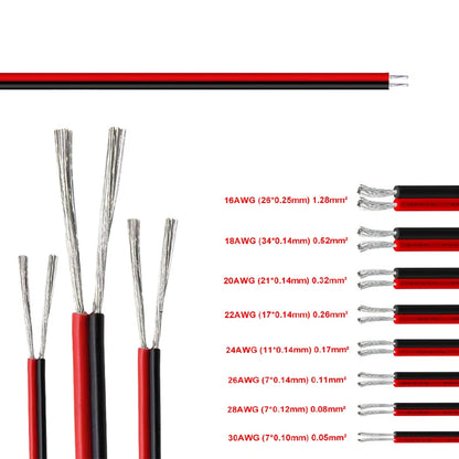 2-pin red and black PVC or silicone extension cable 28awg 26awg 24awg 22awg 20awg 18awg 16awg Tinned copper domestic wire.