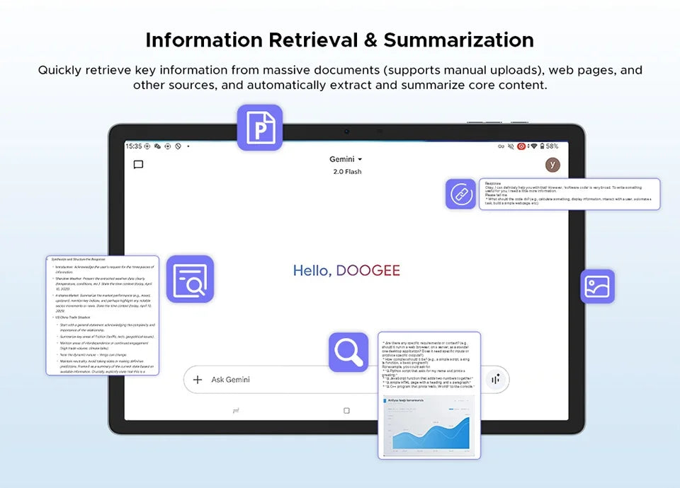 DOOGEE Tab E3 Tablet 11" Screen Android 15 Gemini AI 7.5mm Ultra-thin 32GB (8+24) 256GB Dual Speakers 8800mAh Battery Smart Pad