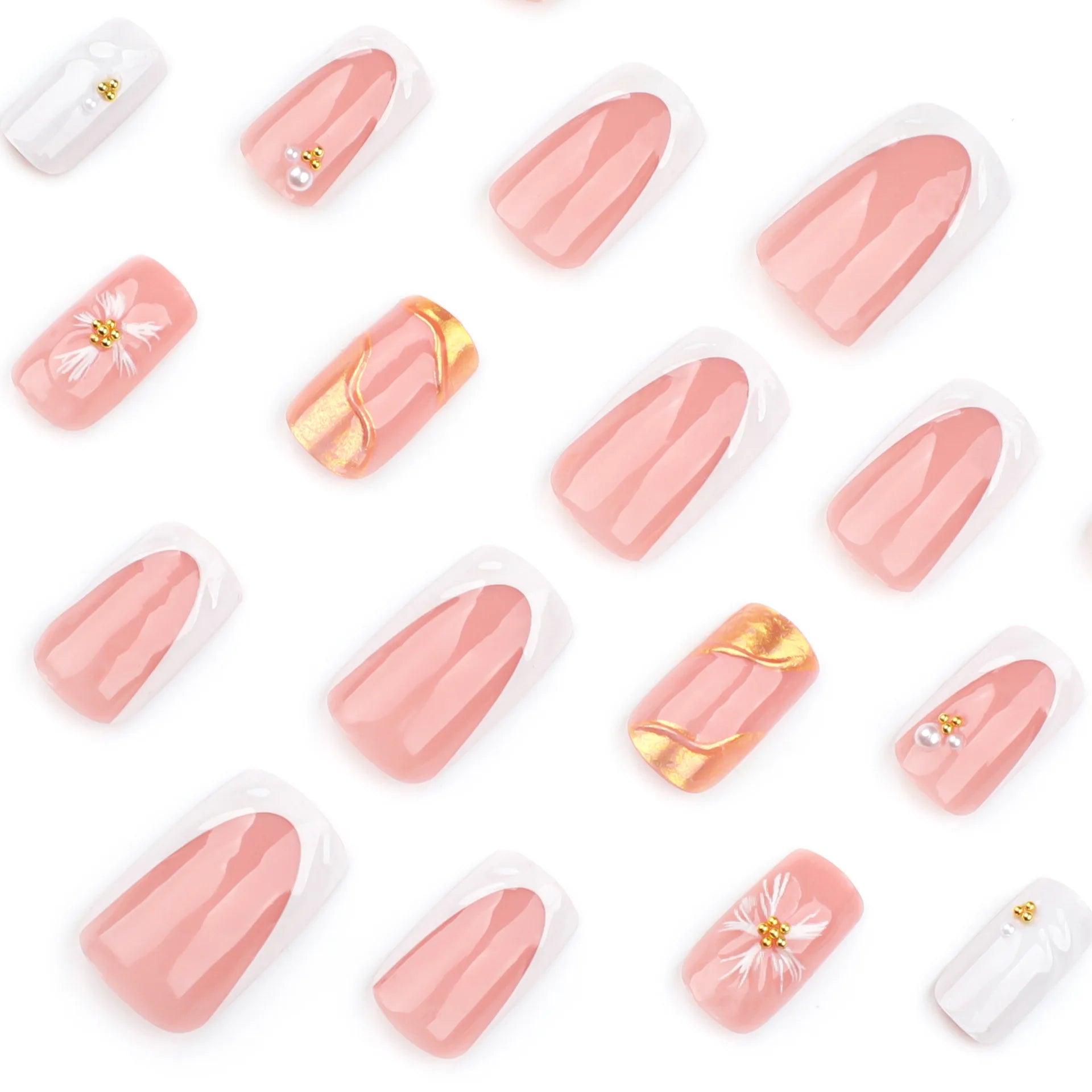 24pcs 3D Flower Press on Nails French Square False Nails Wearable Stick-on Nail Fake Nails Uñas Postizas Накладные Ногти 네일팁.