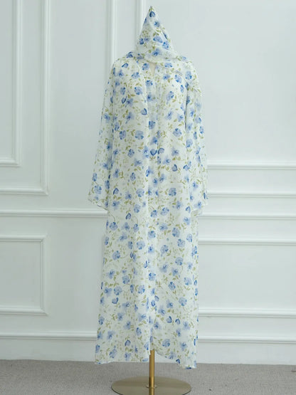 Muslim Women Dubai Abaya luxury Double layered chiffon Print Hijab Dress Kaftan Ramadan Robe Femme Islam african dresses Kebaya.