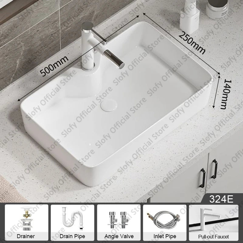 Large Square Ceramic Washbasin For Bathroom Countertop Basin White Sink Above Counter Pedestal Hotel Home Balcony Bathroom Sinks