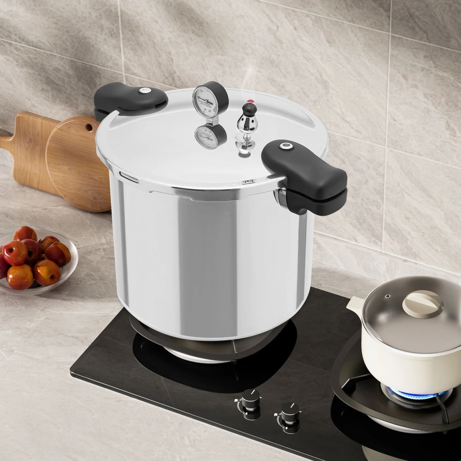 22L Large Capacity Pressure Canned Pot With Pressure Gauge Release Valve, Silver New Model.