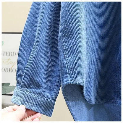2023 frühling Herbst Cord Langarm-shirt für Frauen Koreanische Ausgabe Casual Mode Medium länge Shirts Weibliche Outwear Tops.