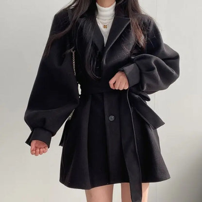 Frauen Solide Wolle Mischung Mantel Slim Fit Gürtel Mäntel Weibliche Warme Baumwolle Dicker V-ausschnitt Büro Dame Elegante Trendy Taste Outwear ins