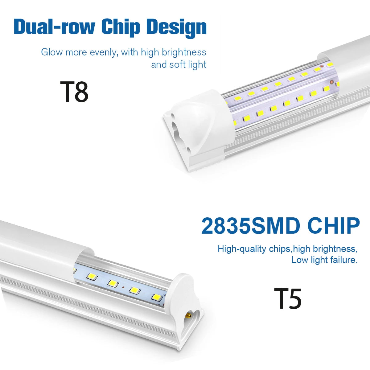 Energy Saving T5/T8 15W/25W LED Tube AC220V Fluorescent Tube Bulb for Shop Exhibition Halls Lighting,EU US Plug Connect Wire.