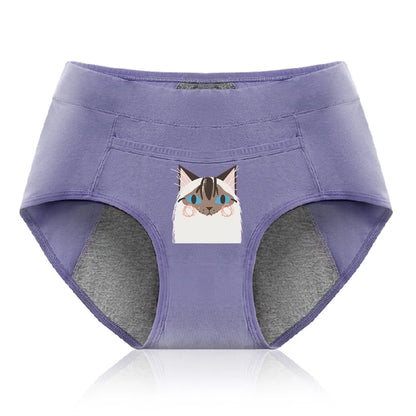 Cotton Menstrual Panties Leak Proof Breathable Cartoon cat Panties Woman Women Girls Physiological Pants Women's Intimates M-XL