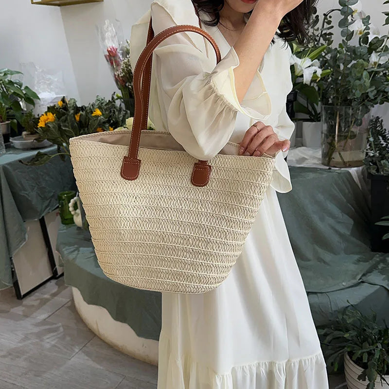 Women's Large Capacity Shoulder Bag Summer Straw Woven Basket Handbag Fashion Female Luxury Designer Beach Bag Bali Shopper Tote.