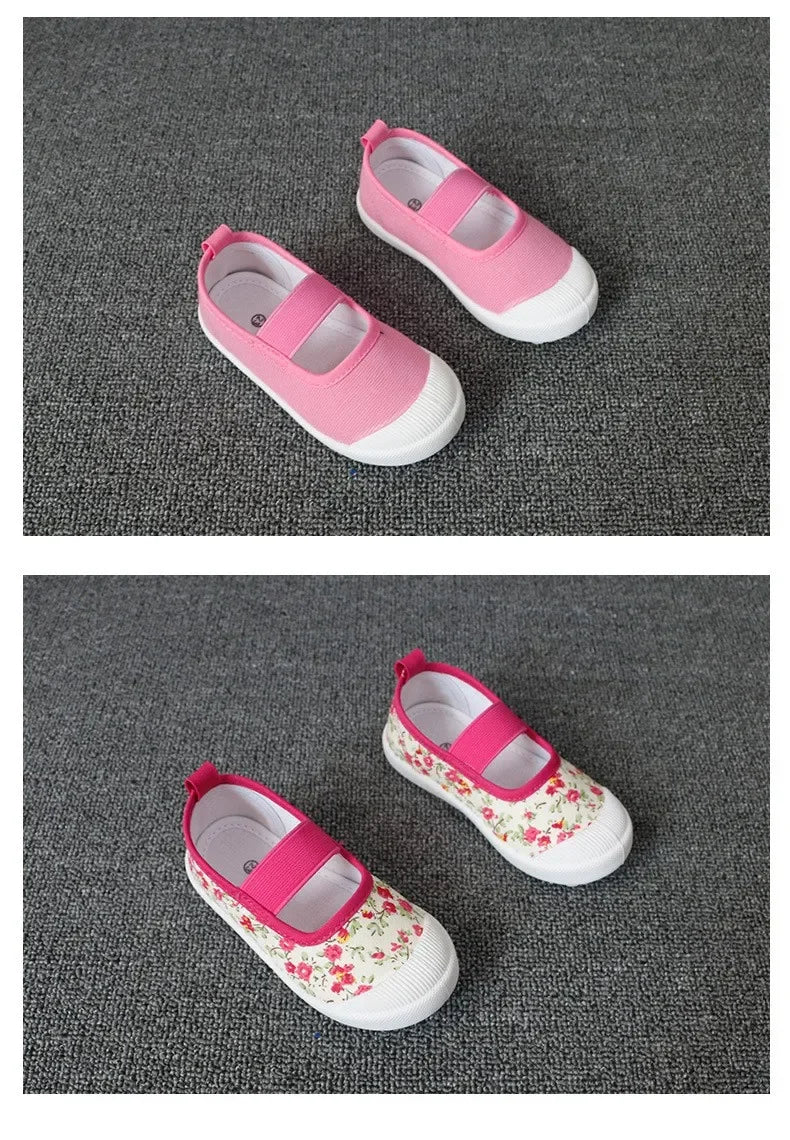 2025 New Spring Autumn Baby Girl Shoes Kids Canvas Shoes Children Casual Sneakers Candy Color Flowers For Girls Floral Prints.