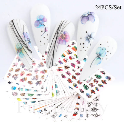 1Set Watercolor Xmas Flower Sticker Nail Decal Set Flamingo Letter Design Gel Manicure Decor Water Slider Foil CHSTZ683-706-1.