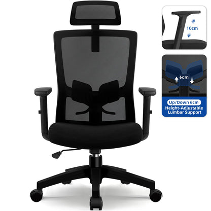 AUTHMIC Ergonomischer Bürostuhl, Netzrückenlehne, verstellbare Armlehnen, Lordosenstütze, drehbarer Schreibtischstuhl für das Heimbüro