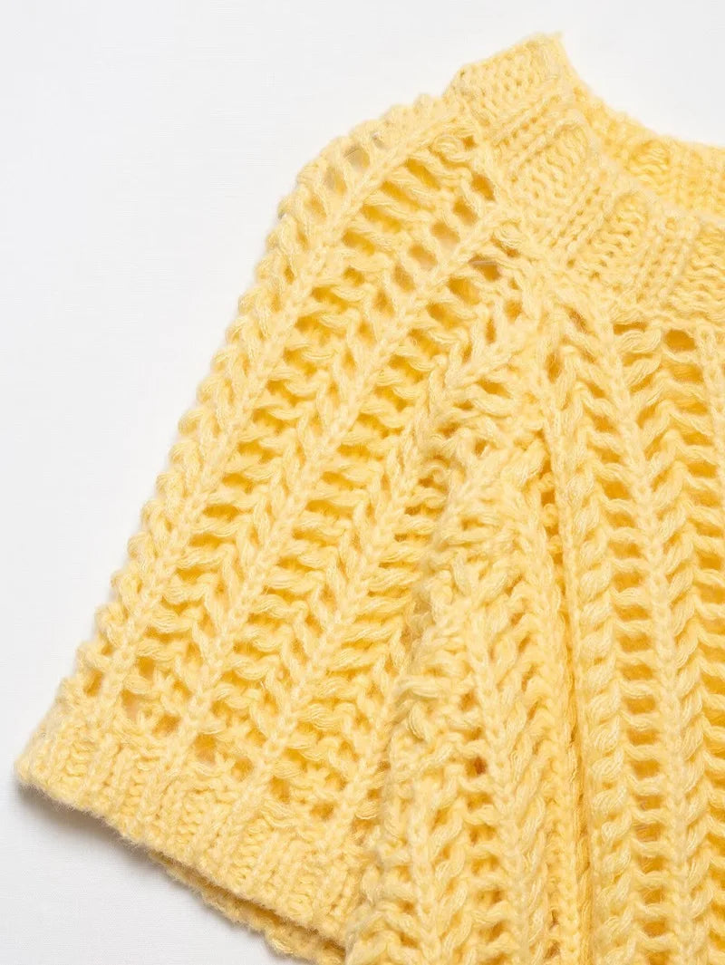 MUJER 2025 Stricken Crop Tops Frau Kurzarm Pullover Gestrickte Kurze Pullover für Frauen Gebunden Strickwaren Mode Damen Pullover.