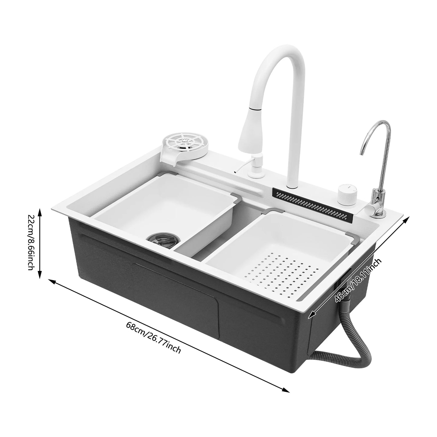 Küchenspüle, rostbeständiges Spülbecken mit ausziehbarem Wasserhahn, Schallschutzwirkung für Zuhause/Küche/Kanteine/Hotel/Bar