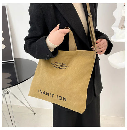 Japanese Canvas Men's and Women's Simple Cross-body Bag Wash Canvas Thick Handbag Large Capacity Arts Students Package Satchel.