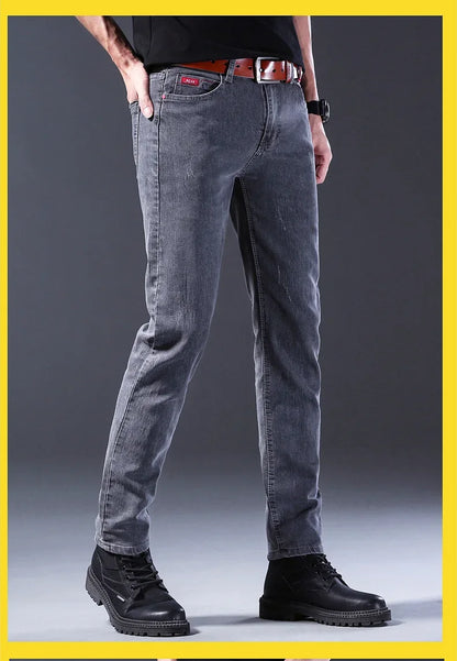 Frühling Herbst Xintang Denim Jeans Herren Slim Fit Casual Trendy Modische Alltagskleidung Blau Gerade Bein Hosen Elastische Taille.