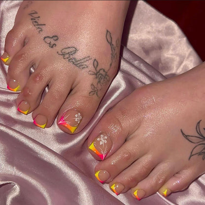 24 PCS Red/White/Black/Yellow/Wine Red Toenails Fake Toe Nails Natural  -Solid Color Square Press on Toenails Short.