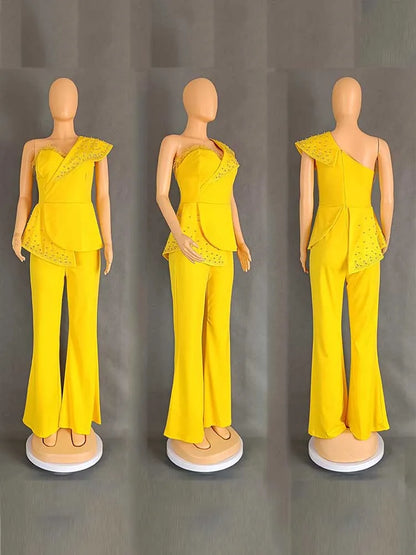 High Waist Strapless Jumpsuit Rivet Collar Lady Evening and Party Tube Top Jumpsuit for Women Elegant Sexy Birthday Jumpsuit.