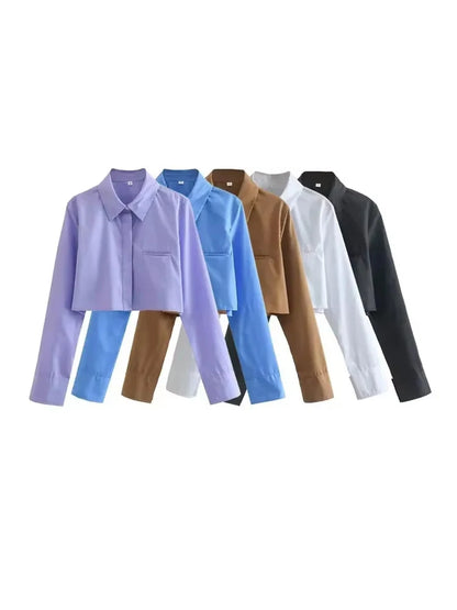 Women Fashion Loose Cropped Shirts Vintage Long Sleeve Front Button Female Blouses Blusas Chic Tops.