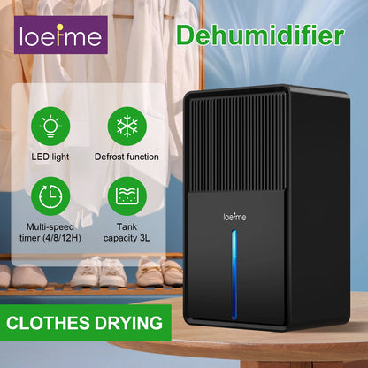 LOEFME 3.0L Air Dehumidifier Portable Mute Moisture Absorbers Machine Air Dryer Deodorizer Dryer For Home Bedroom Office Kitchen.
