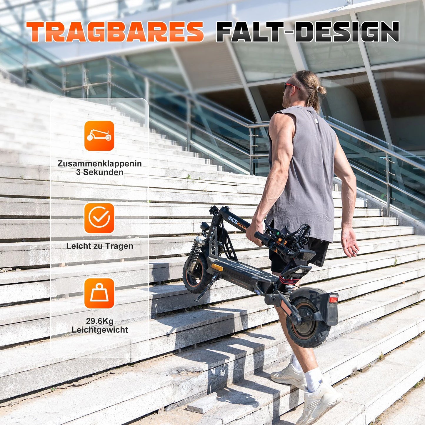 RCB Electric Scooter D5 Pro/D5 (ABE), 48V 27/20.8 Ah Battery, 500W Motor, 10“ Flatproof  Tyre, Dual Shock Absorption E Scooter.