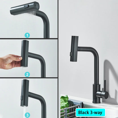 Brushed/Black Kitchen Faucet Pull Out Swivel Waterfall Sprayer Sink Mixer Faucet Brushed Nickel Faucet