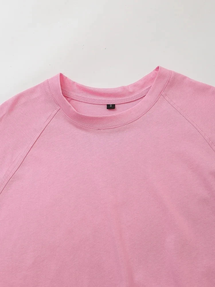 HH Women Casual Sport Pant Suit Vintage Solid Short Sleeve O Neck T-Shirt + Drawstring Jogging Pants Woman Commuting Sets.