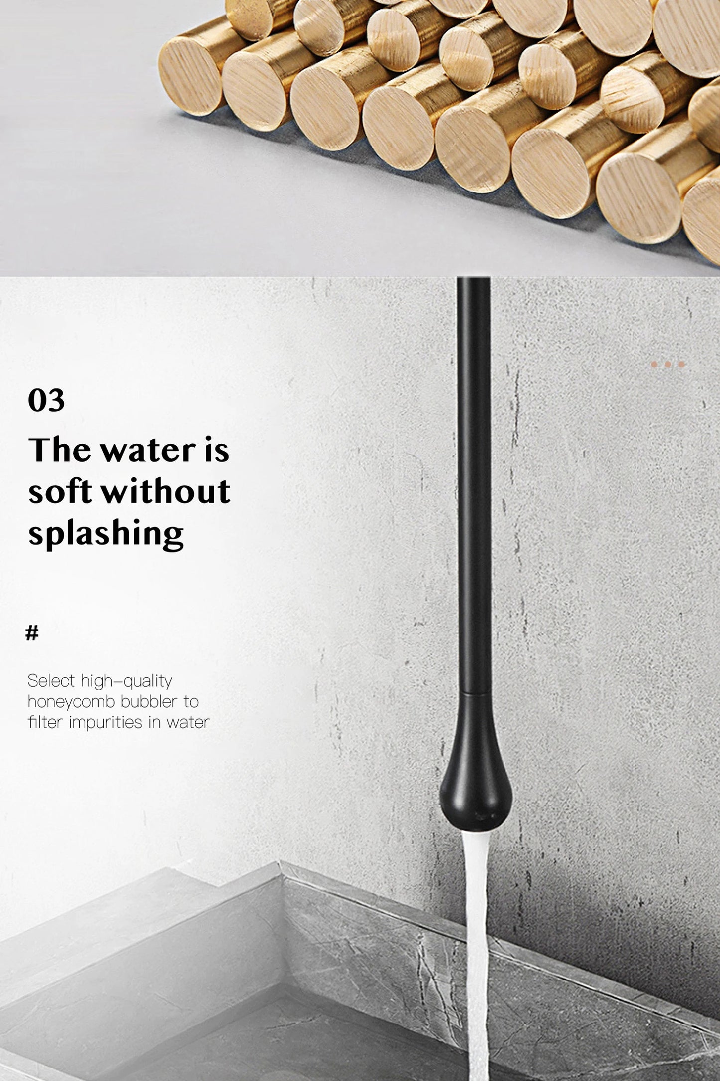 Luxuriöser Badezimmer-Wasserhahn aus gebürstetem Goldmessing im Deckendesign mit doppelter Steuerung von Hot & Cold-Waschtischarmaturen. Einfacher und anpassbarer Wasserhahn