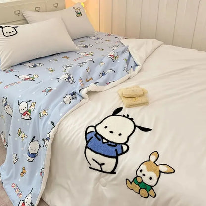 New Kawaii Hello Kitty Sanrio AnimeKuromi Winter Thickened Single both bed Plush Soft Quilt Cute Cartoon Cinnamoroll Warn.