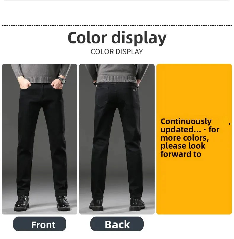 Men's Black Straight Leg Jeans Casual Elastic Business Pants High Waist Slim Fit Long Trousers New 2025 Gray Color.