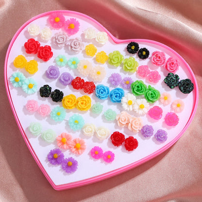 Multicolor 36Pairs Cartoon Hypoallergenic Plastic Stud Earrings Set For Women Girl Cute Animal Flower Ear Wedding Gifts Jewelry