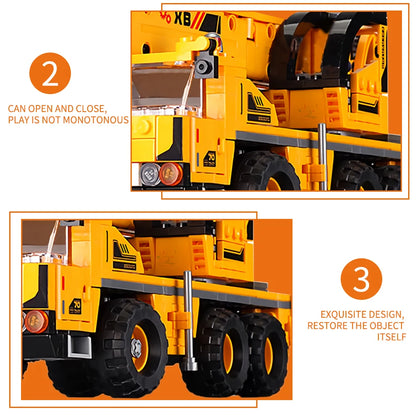 HUIQIBAO Engineering Truck Building Blocks Vehicle Excavator Bulldozer Crane Car Bricks City Construction Toys For Children Boys.