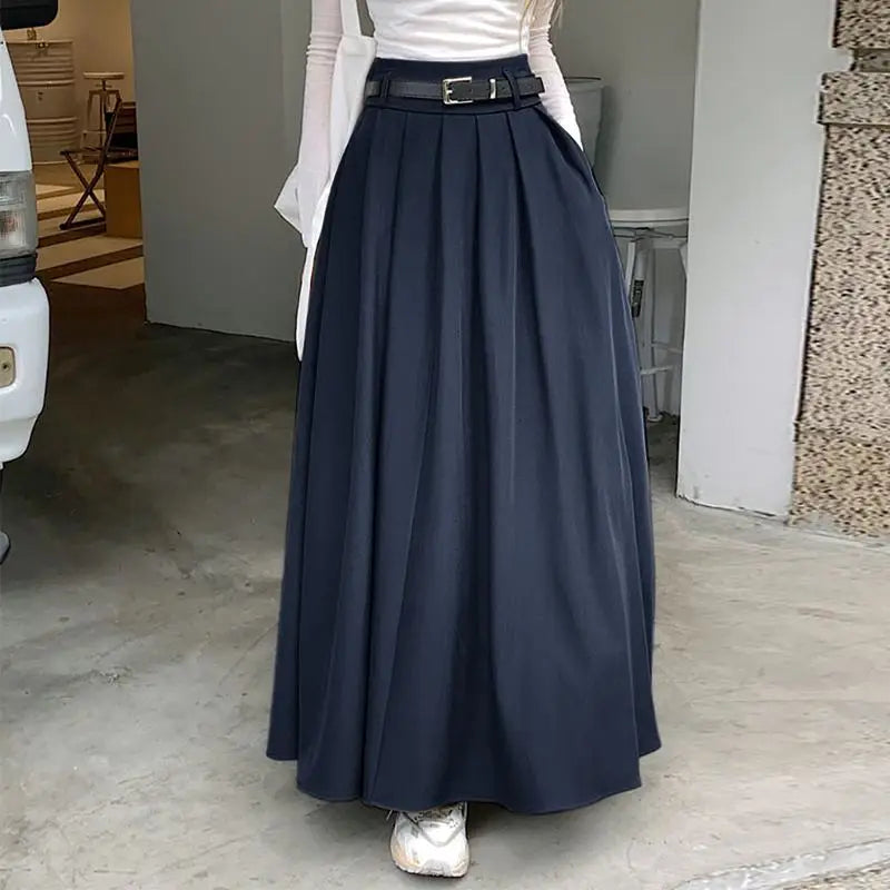 ZANZEA Women High Waist Jupe 2025 Autumn Vintage Office Falda Korean Fashion Pleating Swing Skirt Holiday Loose Solid Maxi Skirt.