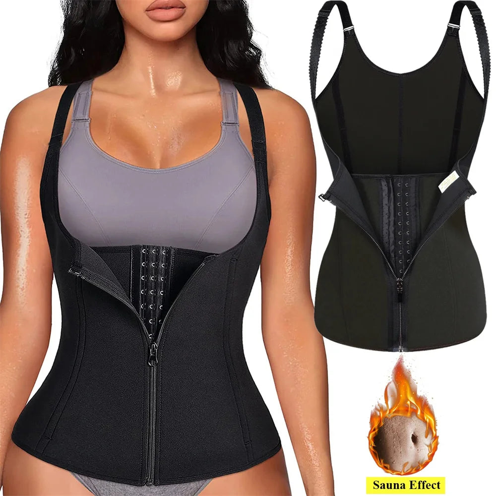Waist Trainer Tank Top For Women Zipper Body Shaper Tummy Control Sleeveless Top, Women's Activewear Body Shaping Underwear.