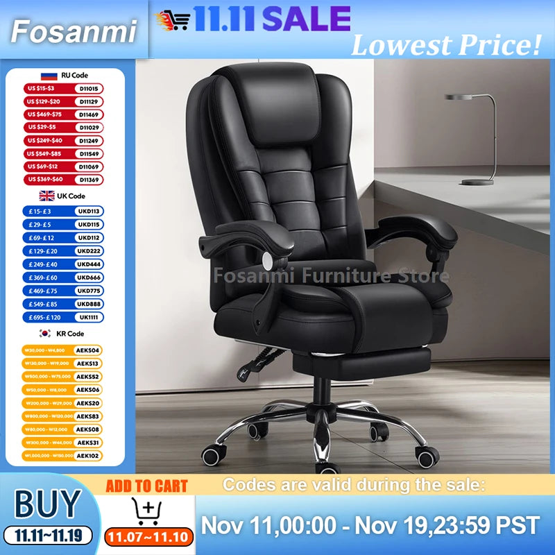Dicker Boss-Bürostuhl mit hoher Rückenlehne und Armlehnen, Leder-Computer-Drehstuhl, ergonomische Liege-Gamer-Schreibtischstühle für Zuhause