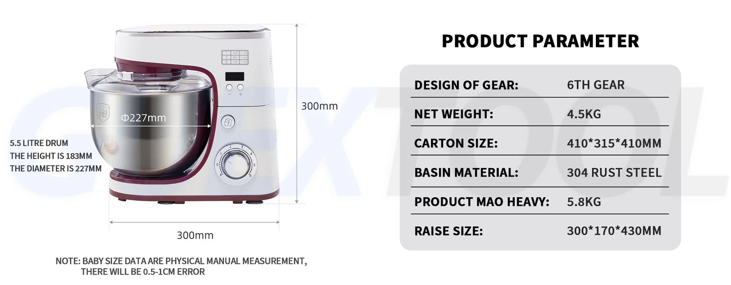 10L Stand Mixer Electric Kitchen Mixer Food Processor Dough Kneading Machine Kneader Kitchen Appliances Stir Fried chef's Machin.