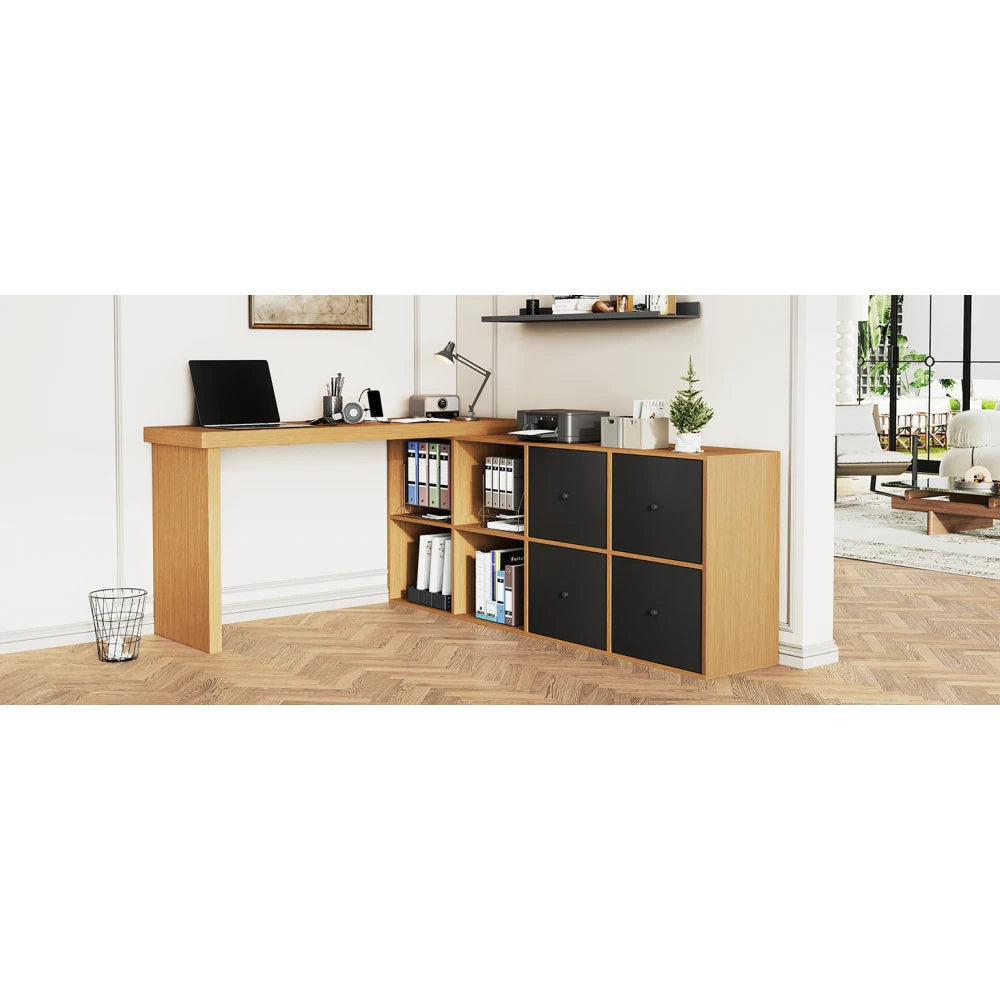 Eckschreibtisch mit integriertem Tierhaus, MDF-Eckschreibtisch aus verdicktem Brett für das Heimbüro mit XLanimal Cave L-förmiger Eckschreibtisch