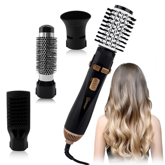 Hatteker EU 4-Head Hot Air Brush Hair Dryer Strong Wind Electric Straightener Curler Roller Comb Blower Styling Tool for Woman.
