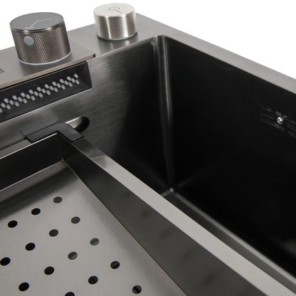 Küchenspüle aus Edelstahl mit ausziehbarem Wasserhahn, Wasserfallspüle mit Digitalanzeige, multifunktionale Küchenspüle für die Arbeitsstation