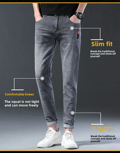 Frühling Herbst Xintang Denim Jeans Herren Slim Fit Casual Trendy Modische Alltagskleidung Blau Gerade Bein Hosen Elastische Taille