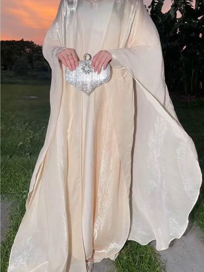 Eid Ramadan Muslim Women Modest Dress 2 Piece Set Arab Open Abayas Vestidos Saudi Cardigan Robe Dubai Morocco Dresses Jalabiya.