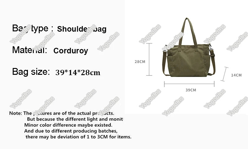 Women Corduroy Tote Bag Casual Multi Pocket Handbag Adjustable Strap Crossbody Sling Bag Zipper Shoulder Bag Fall Winter Bag.