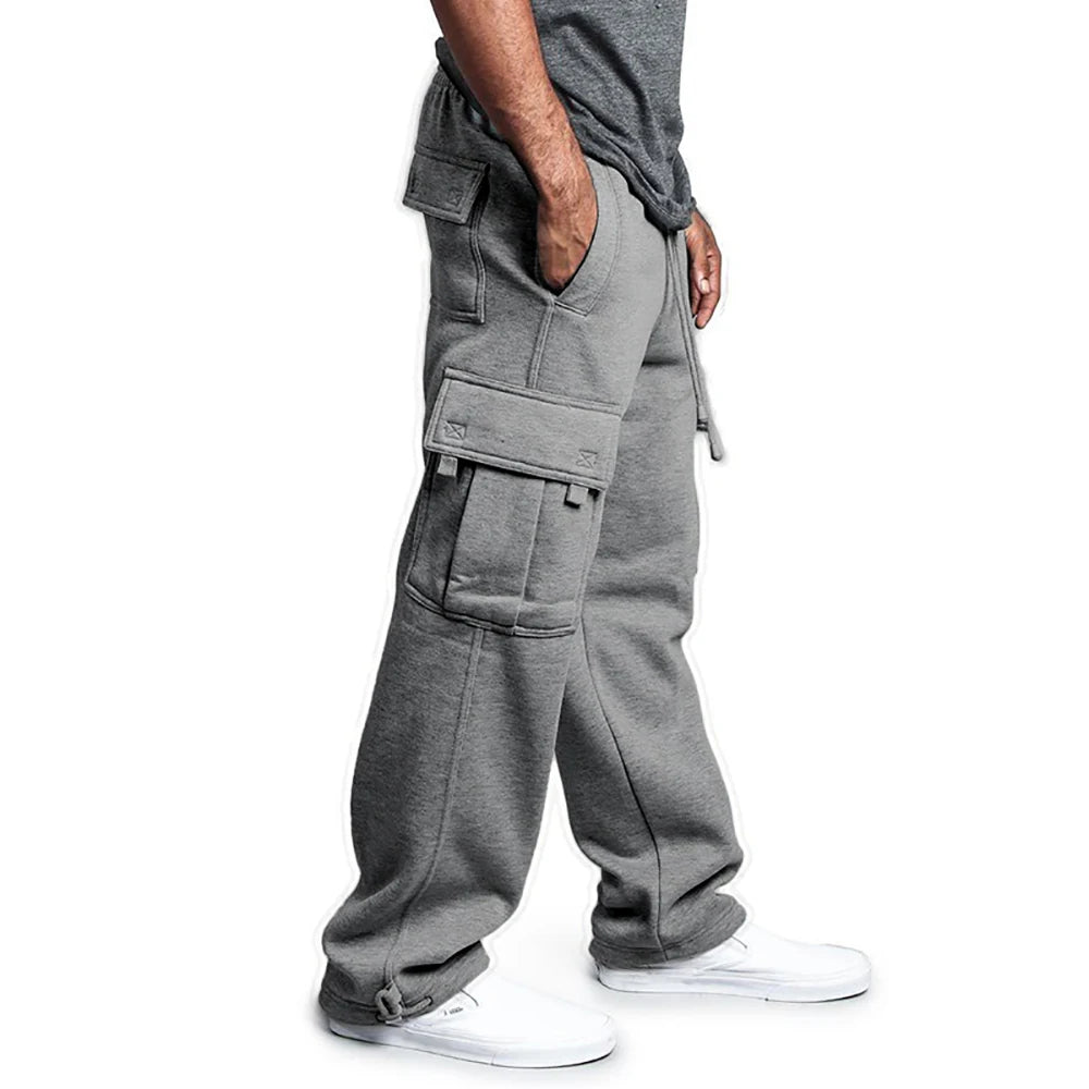 Mens Sweatpants Straight Fit Joggers for Sports and Streetwear Loose Oversized Drawstring Long Pants Men Multi-pocket Pants.