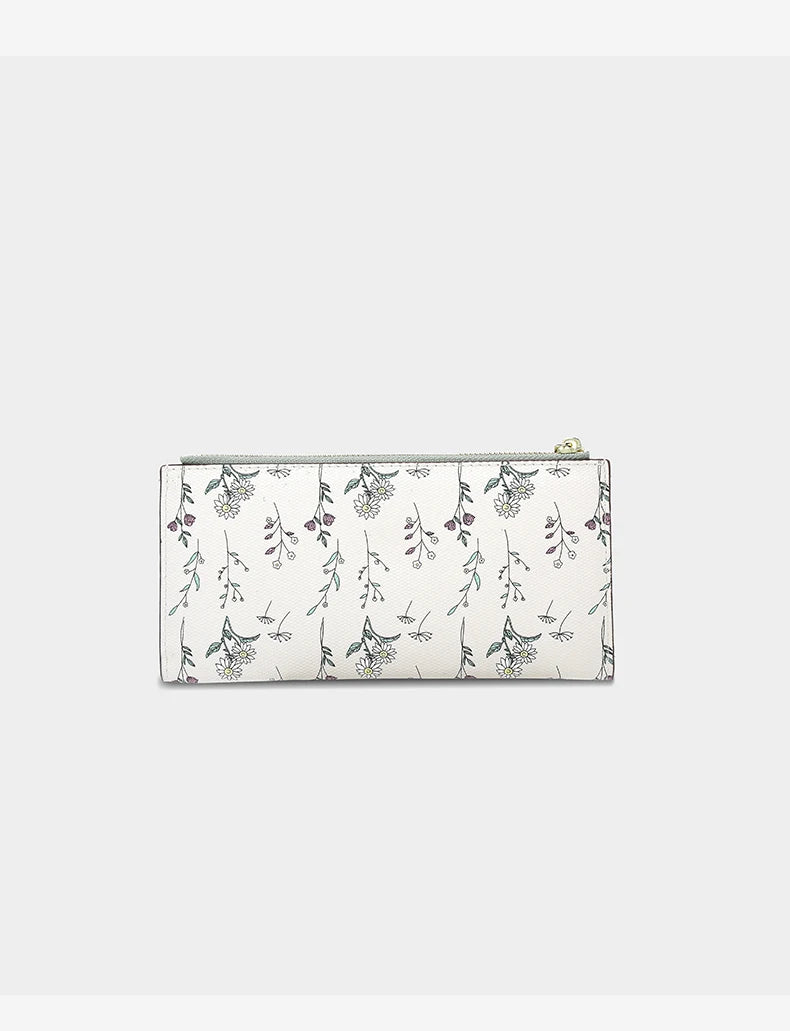 FOXER New Women's Long Wallet Fashion Multi-card Clutch Slot Card Holder Signature Versatile PU Floral Wallet Zipper Coin Purse.