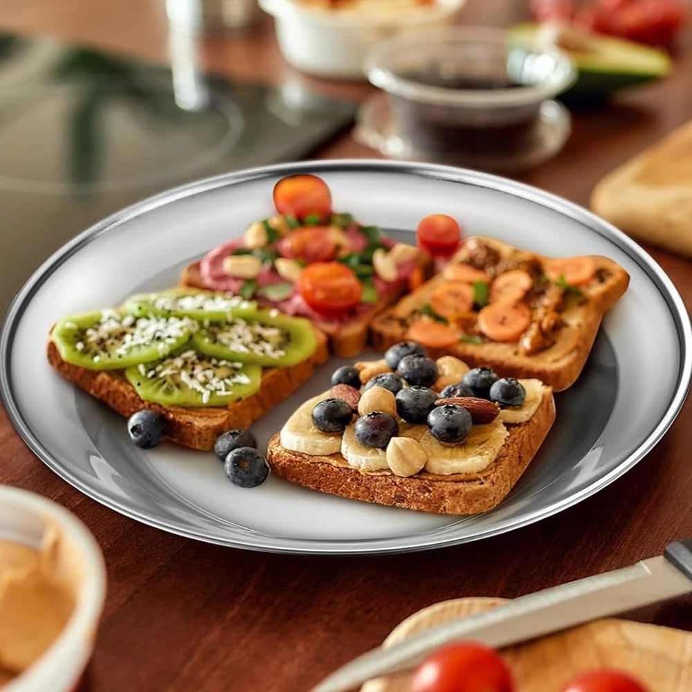 1Pc Stainless Steel Plates 7.9 Inch Metal Camping Plates Large Serving Platters Silver Serving Platter Dinner Salad Plates Round.