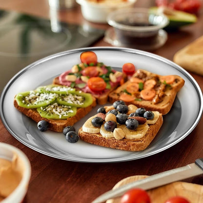 1Pc Stainless Steel Plates 7.9 Inch Metal Camping Plates Large Serving Platters Silver Serving Platter Dinner Salad Plates Round.