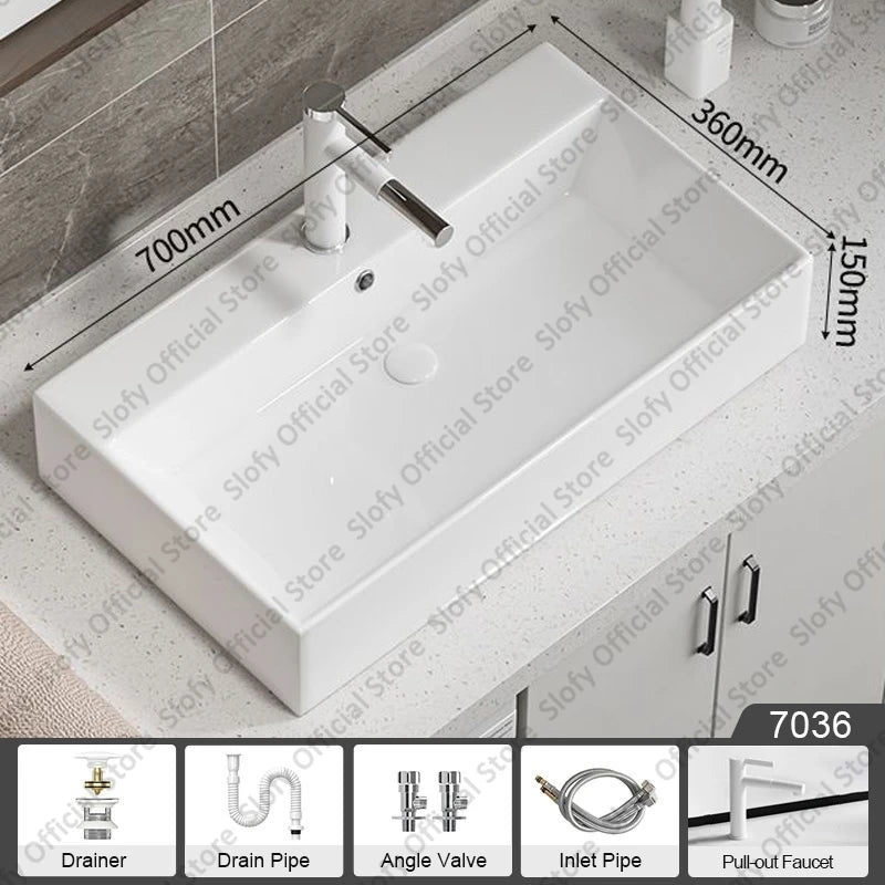 Large Square Ceramic Washbasin For Bathroom Countertop Basin White Sink Above Counter Pedestal Hotel Home Balcony Bathroom Sinks