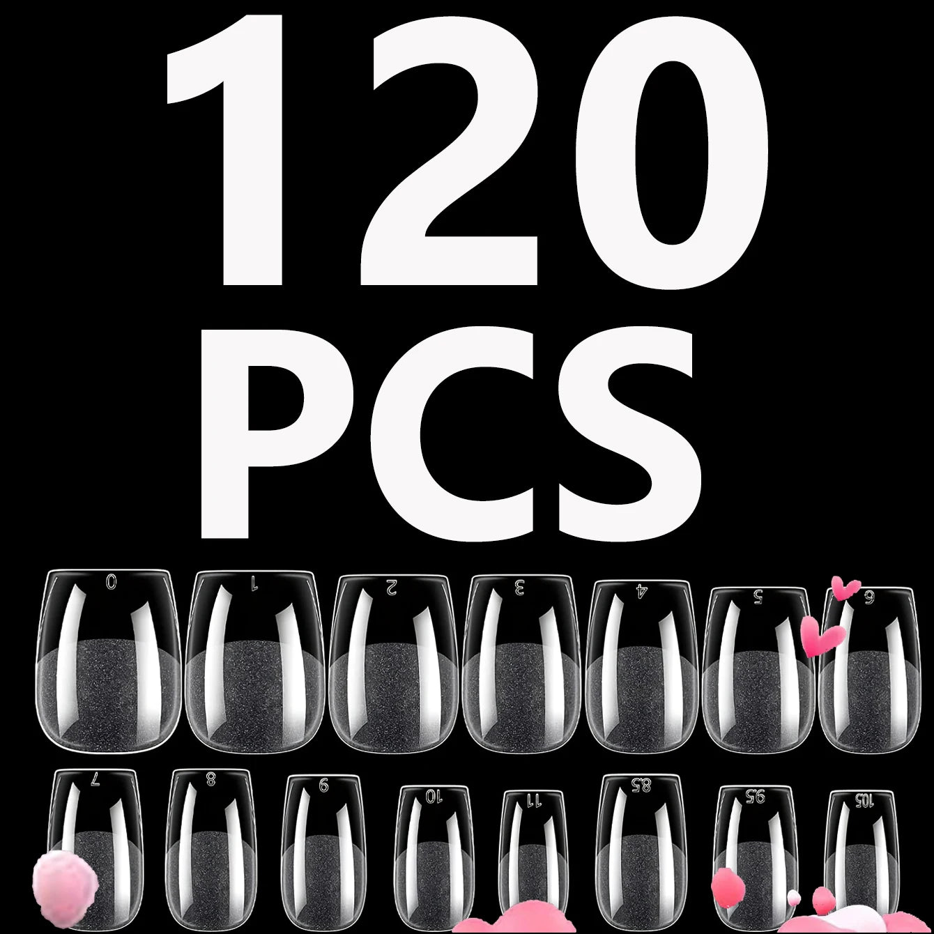 120PCS- Semi-frosted short almond clear fake nails, whitening nail art set with removable fake nails for festivals, parties, dat