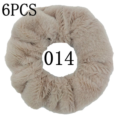6pc Hair Scrunchies Furry Elastic Band Women Girl Ponytail Holder Rubber Ties Accessories Plush Faux Fur Soft Chiffon Headband.