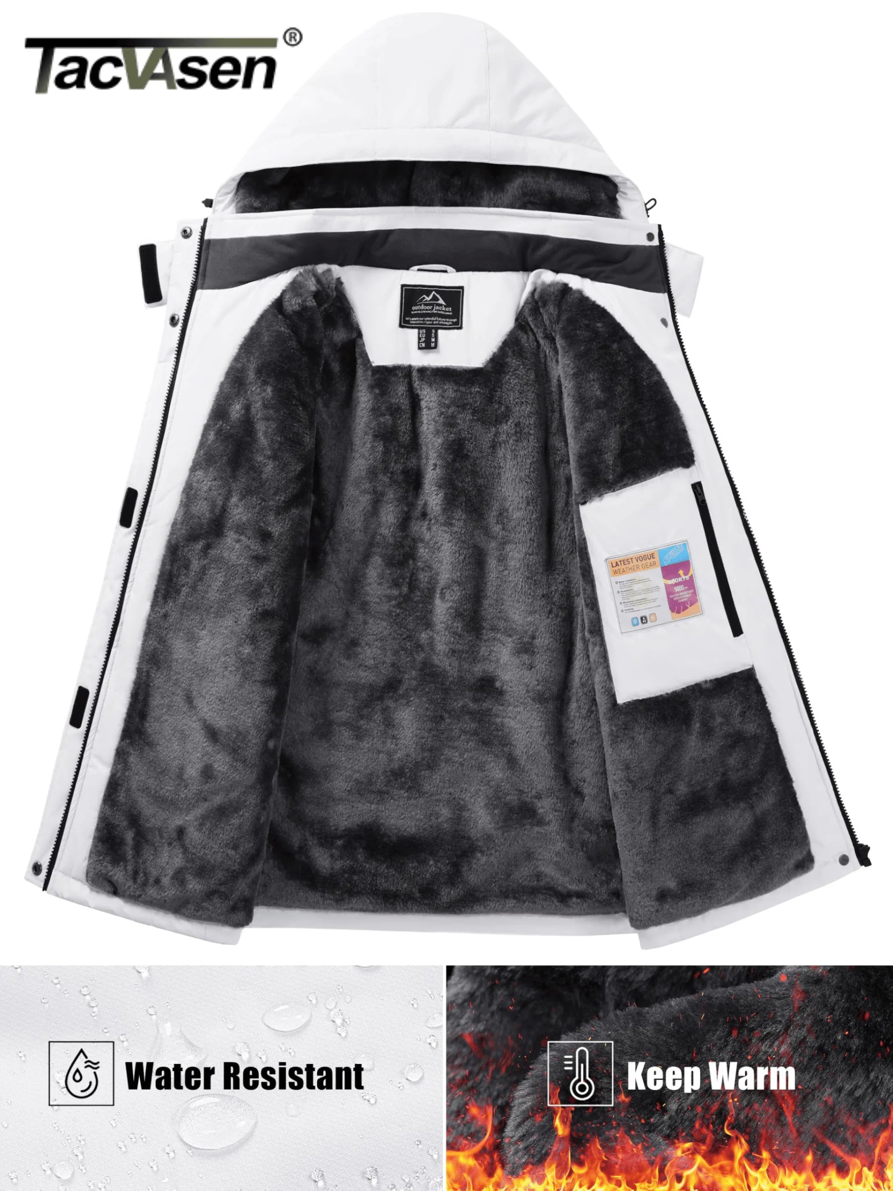 TACVASEN Winter Fleece Lined Hooded Parka Jacket Womens Ski Snowboard Warm Coats Waterproof 5 Zipper Pockets Windbreaker Outwear.