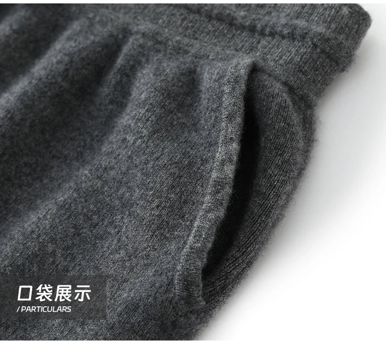 100%Cashmere Suit Men's Suit Collar Knitted Cardigan Business Casual Coat High Waisted Knitted Shorts Winter Thick Two-piece Set